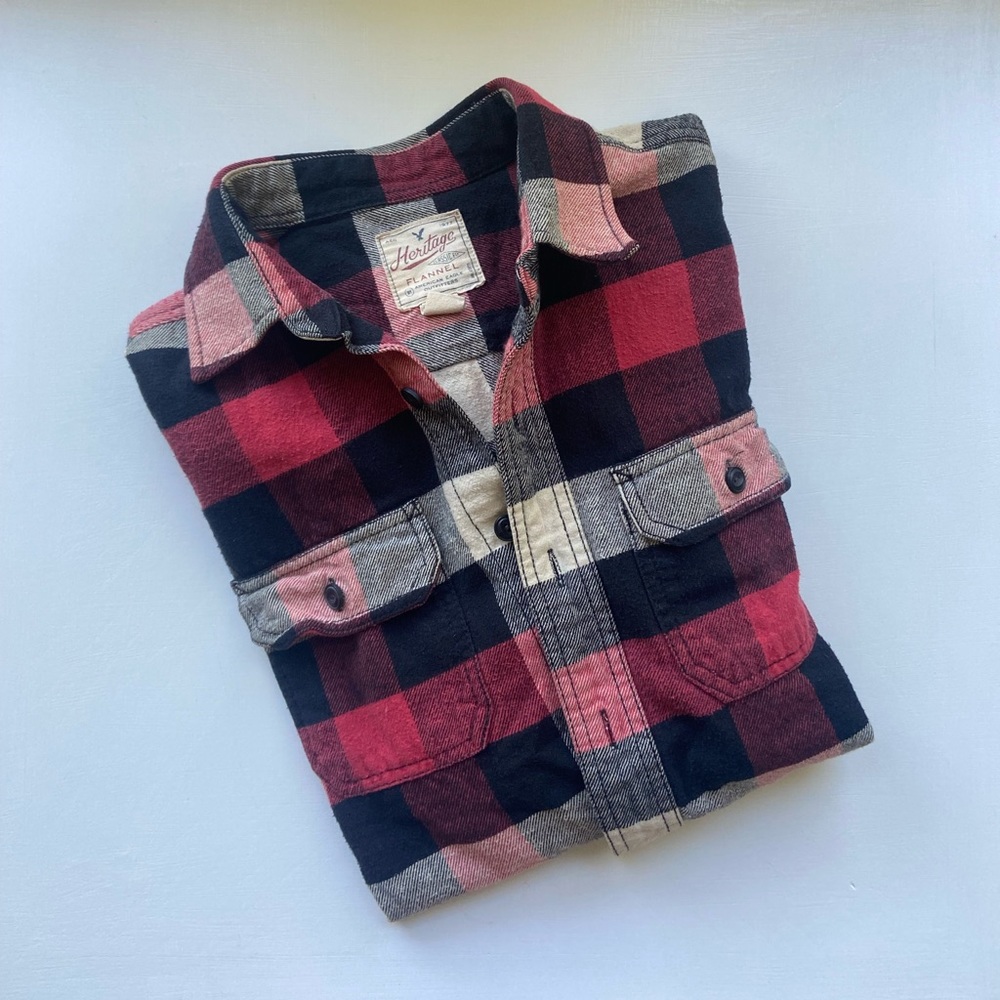 Oversized red and black check flannel